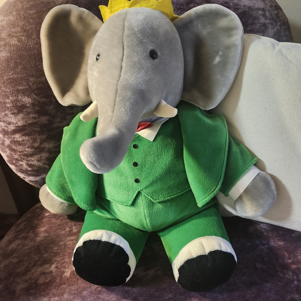 ☆Large☆ 22" King Babar Vintage 1988 Gund Elephant Plush Toy
